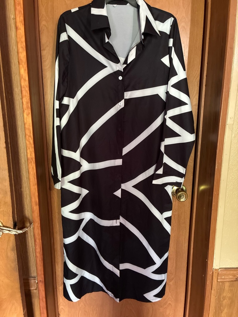 Large Black and White Abstract Button-Up Dress